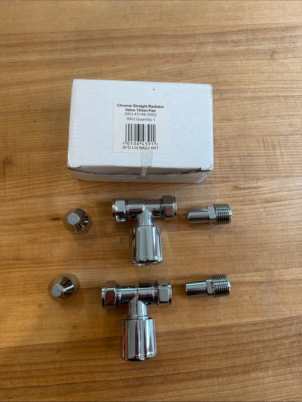 Chrome Straight Radiator Valves - 15mm Pair